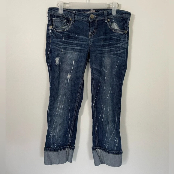 Almost Famous Paint Splatter Crop Capri‎ Cuffed Jeans - Picture 1 of 6